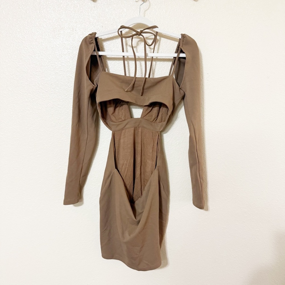NWT ATOIR The Serpent Strappy Halter Long Sleeve Cutout Mini Dress in Lion US 8 - Picture 5 of 10